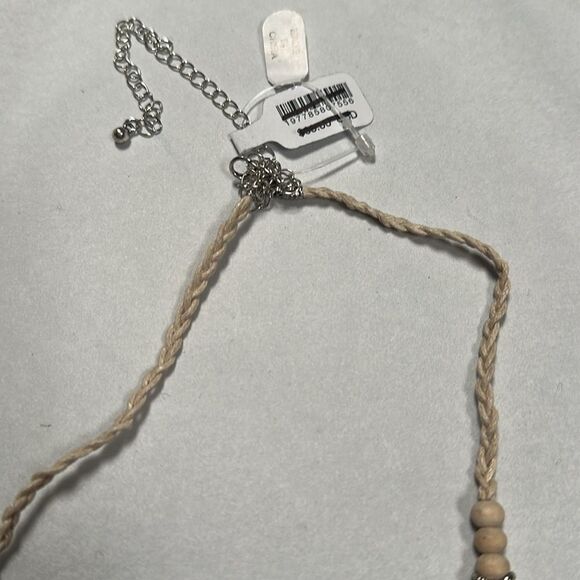 Free People Lately Women's Bib Dangle Necklace Abalone Silver Rope Beaded - Picture 6 of 7